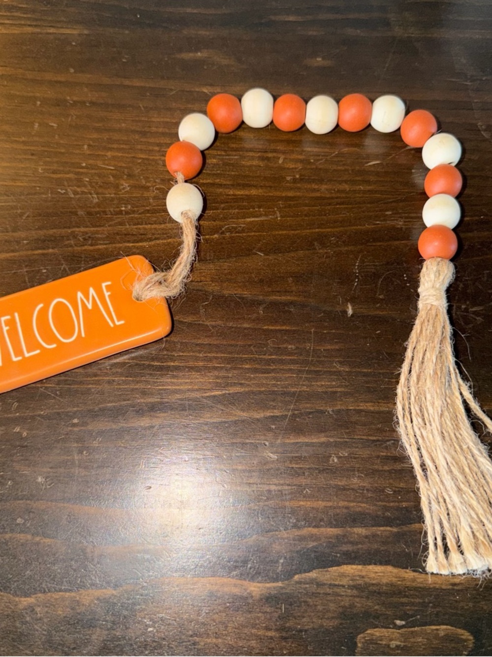 Rae Dunn Orange and Cream Bead Garland Welcome Tag
